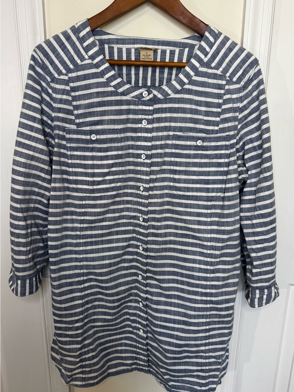Duluth Trading Co Blue & White Striped Button-Front Shirt